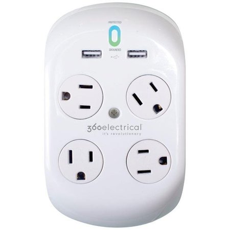 360 ELECTRICAL 360 Electrical 36037 Revolve2.4 4 Outlets Surge Protector  White 3496643